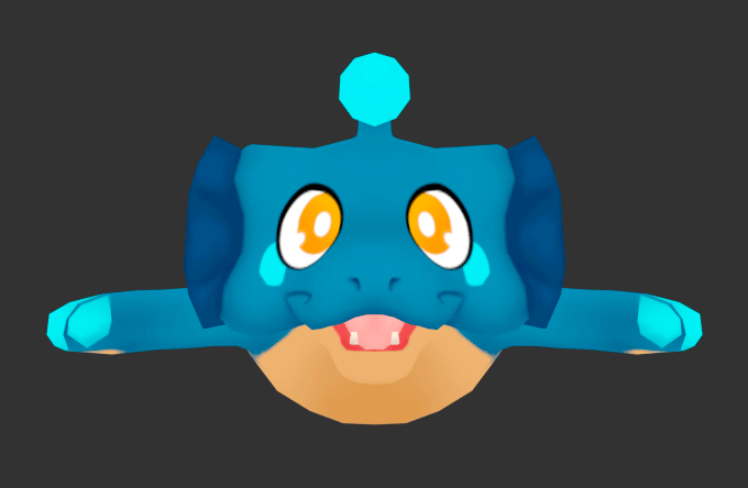 Modelo 3D de una de las criaturas del juego, de color azul y con una antena.